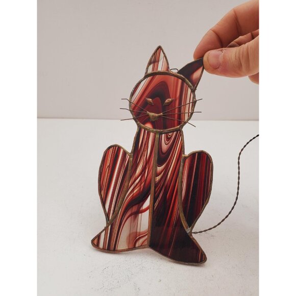 Dreamy Cat - Stained Glass handmade suncatcher, gorgeous maroon colour, cute, - Picture 10 of 10